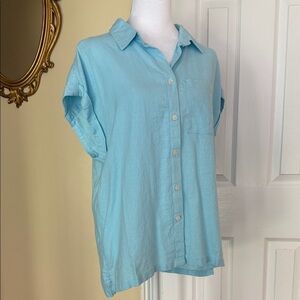 Orvis linen blend short-sleeve button-up collar shirt chest pocket